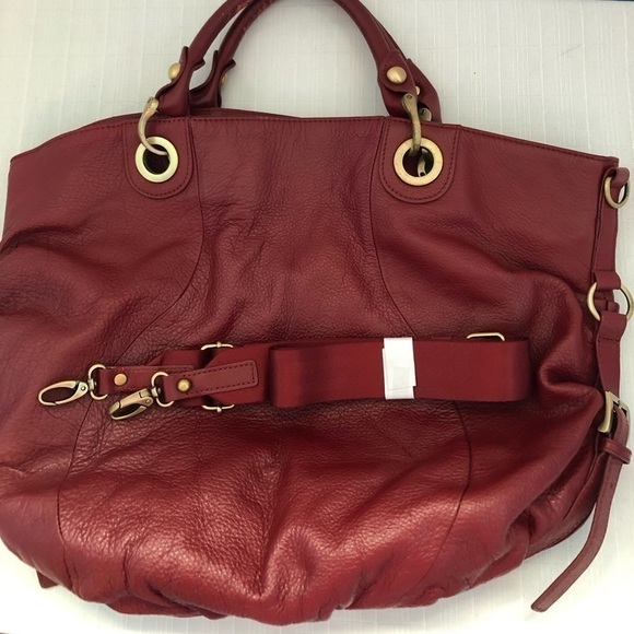 Fenn, Wright Manson -red Pebbled Leather Tote Bag with crossbody strap - Picture 11 of 13